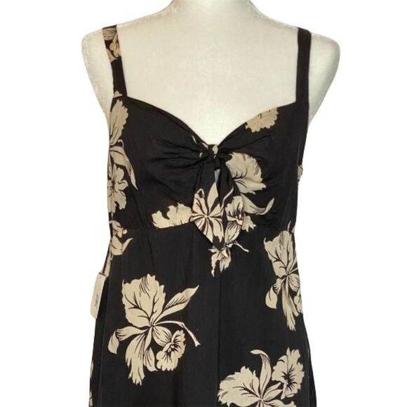 Amuse Society Black Dress Ivory Floral Print Wide Straps Princess Neckline M - Picture 2 of 8